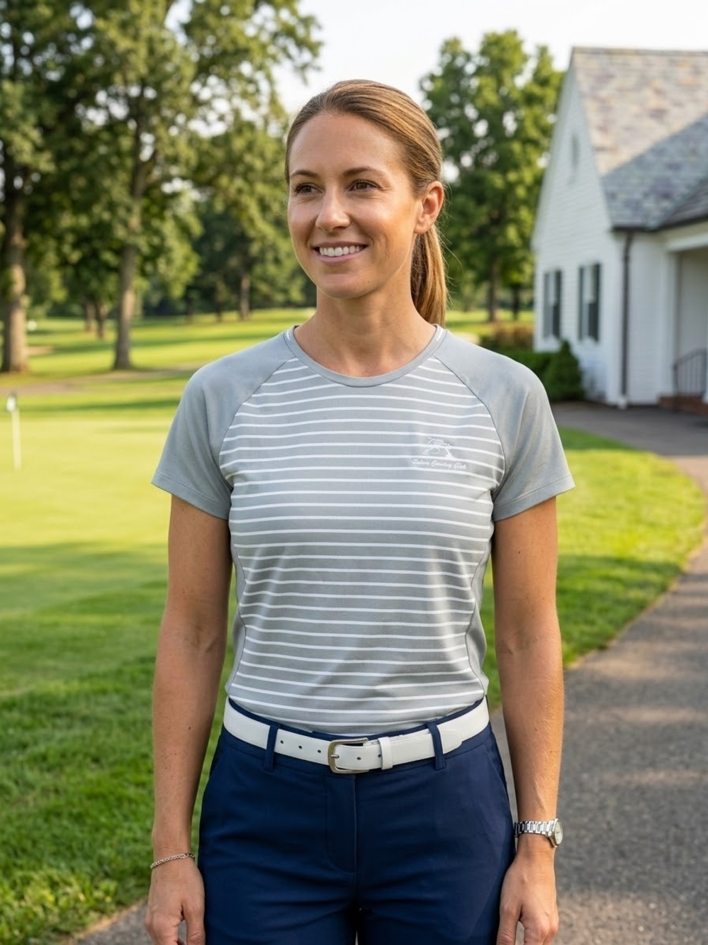 FootJoy Womens XL Gray Striped Short Sleeve Golf Shirt Salem Country Club